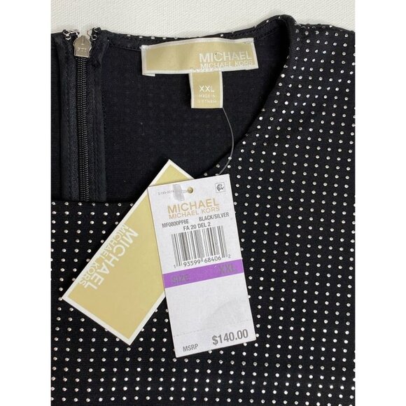 Michael Kors Dress Women's XXL 2XL Black Silver Metal Dot Stretchy Crewneck NEW - Picture 9 of 15
